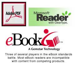 Three of several players in the eBook standards battle.  Most eBook readers are incompatible with content from competing products.